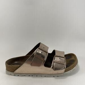 Birkenstock Arizona Metallic Rose Sandals Womens 37 US Size 6-6.5 Narrow Soft FB
